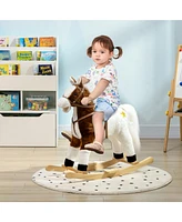 Streamdale Furniture Rocking Horse with Sound, Ride on Horse with Saddle, Toddler Rocker, Gift for 3-8 Year Old, Brown