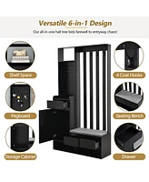 Contemporary 39.3" Wx70.8" H Hall Tree Storage with Cushioned Storage Bench, Multifunctional Hallway Shoe Cabinet with Pegboard, Modern Coat