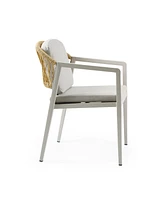 Outdoor Dining Chair Set of 2, Wicker Rattan Woven Patio Chairs, Outdoor Armchair Seating for Patio Backyard Poolside Balcony, Waterproof seat and cus