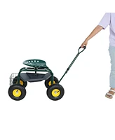 Garden trolley Rolling work chair with wheels, garden stool for planting, 360 degree swivel seat, station wagon scooter with steering handle and utili