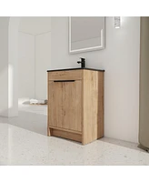 24" Freestanding Bathroom Vanity with Black Ceramic Sink and Soft-Close Doors