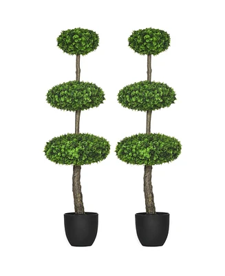 Streamdale Furniture Set of 2 Artificial Boxwood Topiary Trees in Pots, 43.25" Artificial Plants Faux Trees for Home Office, Living Room Decor, Indoor