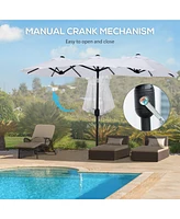 Double-sided Patio Umbrella 9.5' Large Outdoor Market Umbrella with Push Button Tilt and Crank, 3 Air Vents and 12 Ribs, for Garden, Deck, Pool, White