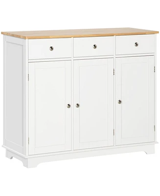 Simplie Fun Sideboard with Solid Wood Countertop, Modern Kitchen Storage Cabinet, Coffee Bar Cabinet with 3 Drawers, Doors and Adjustable Shelf, White