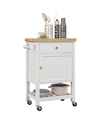 Streamdale Furniture Utility Kitchen Cart, Rolling Kitchen Island with Smooth Rubberwood Top, Narrow Butcher Block Surface on Wheels with Storage Draw