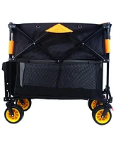 Big large capacity Folding cart Extra Long Extender Wagon Cart Folding Wagon Garden Shopping Beach Cart (black +orange)
