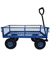 Simplie Fun 3 cu. ft. 300 lbs. Capacity Removable Sides Metal Steel Mesh Heavy Duty Utility Wagon Outdoor Garden Cart in Blue