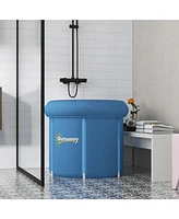 Ice Bath Tub, 79 Gallon Outdoor Portable Cold Plunge Tub with Thermo Lid, Cover and Carry Bag for Athletes Recovery and Cold Water Therapy, Dark Blue