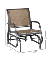 Simplie Fun Porch Glider, Metal Frame Swing Glider Chair with Breathable Mesh Fabric, Curved Armrests and Steel Frame for Garden, Poolside, Backyard,