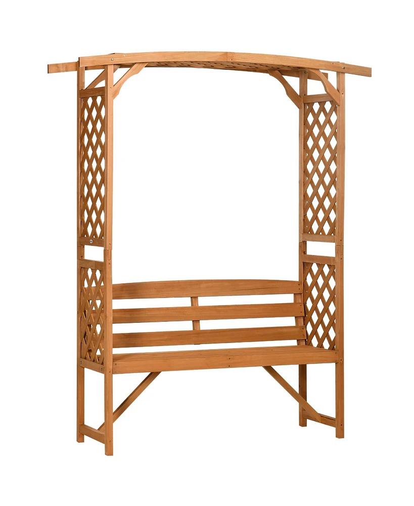 Simplie Fun Patio Garden Bench Arbor Arch with Pergola and 2 Trellises, 3 Seat Natural Wooden Outdoor Bench for Grape Vines & Climbing Plants, Backyar