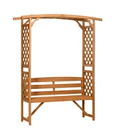 Streamdale Furniture Patio Garden Bench Arbor Arch with Pergola and 2 Trellises, 3 Seat Natural Wooden Outdoor Bench for Grape Vines & Climbing Plants