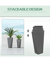 Streamdale Furniture Set of 3 Tall Planters, 28.75", 24.5", 20.5", MgO Indoor Outdoor Planters with Drainage Holes, Stackable Flower Pots for Garden,