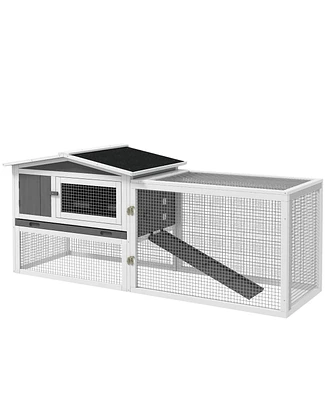 Rabbit Hutch 2-Story Bunny Cage Small Animal House with Slide Out Tray, Detachable Run, for Indoor Outdoor, 61.5" x 23" x 27