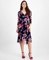 Connected Women's Floral Mesh Surplice Hi-Low Dress