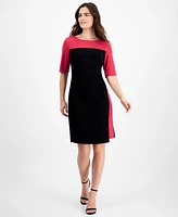 Connected Women's Colorblocked Elbow-Sleeve Bateau-Neck Dress