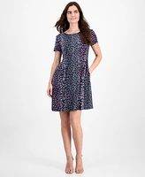 Connected Women's Floral-Print Short-Sleeve Mini Dress