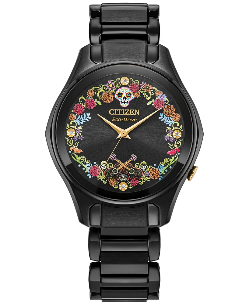 Citizen Eco-Drive Women's Disney Pixar Coco Sugar Skull Black-Tone Stainless Steel Bracelet Watch 37mm