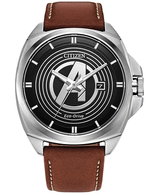 Citizen Eco-Drive Men's Marvel Classic Avengers Legacy Brown Leather Strap Watch 42mm