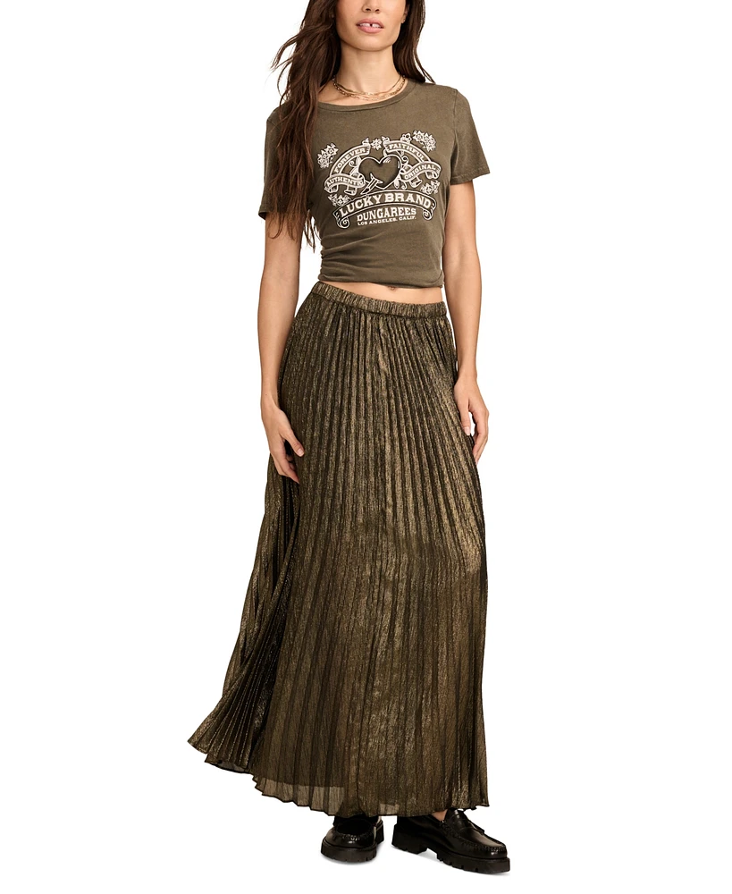 Lucky Brand Women's Metallic Pleated Maxi Skirt