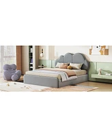 Simplie Fun Queen size Upholstered Platform Bed with Cloud-shaped Headboard, Gray