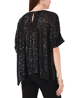 Msk Women's Round-Neck Short-Sleeve Sequined Top