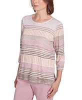 Alfred Dunner Petite Telluride Striped Patchwork Top