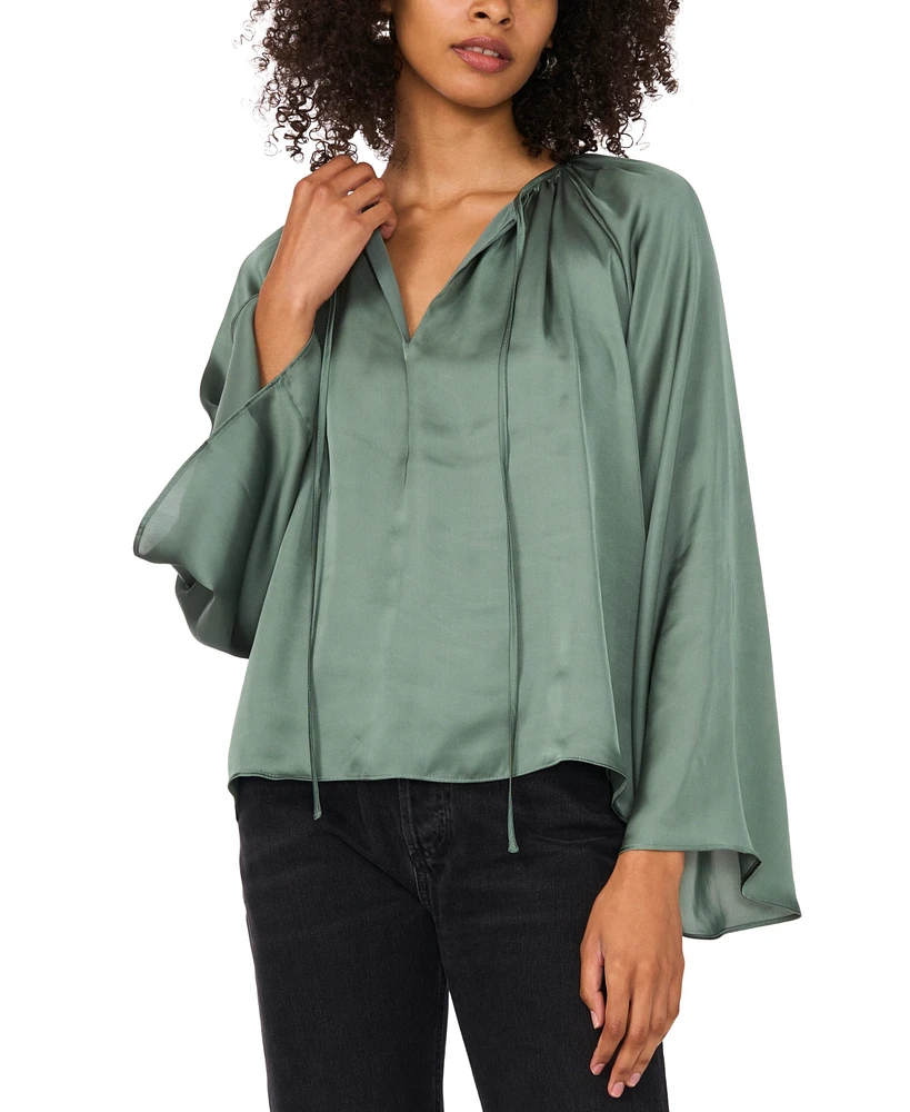 1.state Women's Wide Flutter-Sleeve Tie-Neck Top