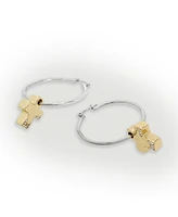 Steve Madden Faux Stone Puffy Cross Charm Hoop Earrings - Crystal/Two