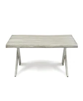 Rustic Acacia Wood Outdoor Coffee Table With Sandblast Finish And Cross Base