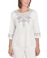 Alfred Dunner Petite Copenhagen Medallion Embroidered Top