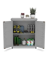 Potting Bench with Storage Cabinet and Metal Table Top for Outdoor Patio, Outdoor Work Station Table