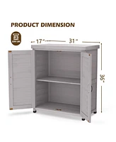 Potting Bench with Storage Cabinet and Metal Table Top for Outdoor Patio, Outdoor Work Station Table