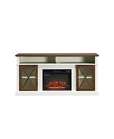 Streamdale Furniture Led Farmhouse Style Tv Stand with 23-inch Fireplace for 65/70/75