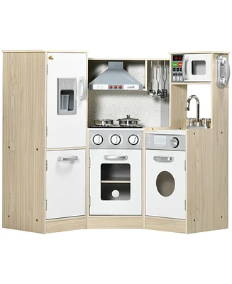 Streamdale Furniture Ultra-Big Corner Kids Kitchen Playset with Sound Effects, Wooden Play Kitchen with Stainless Steel Cooking Toys, Imaginative Pret
