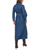 1.state Women's Long-Sleeve Cotton Denim Midi Shirtdress