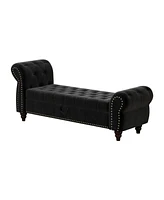 Streamdale Furniture 64.5" Bed Bench for Bed Room Nails Tufted Chaise of Lounge with Storage Velvet Upholstery Black