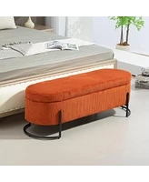 Storage Ottoman, Bedroom End Bench, Upholstered Fabric Storage Ottoman with Safety Hinge, Entryway Padded Footstool, Ottoman Bench for Living Room & B