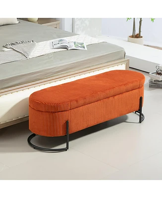 Simplie Fun Storage Ottoman, Bedroom End Bench, Upholstered Fabric Storage Ottoman with Safety Hinge, Entryway Padded Footstool, Ottoman Bench for Liv