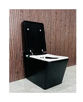 Black Square Smart Toilet with Built-in Tank for Bathroom, Remote Control, Tankless Bidet Toilet with Foot Touching Lid Opening, Auto Flush, Heated Se