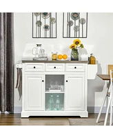 Simplie Fun Rolling Kitchen Island with Storage, Kitchen Cart with Stainless Steel Top, Spice Rack & Drawers, White