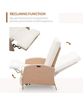 Patio Recliner, Outdoor Reclining Chair with Flip-Up Side Table, All-Weather Wicker Metal Frame Chaise with Footrest, Cushions, Beige