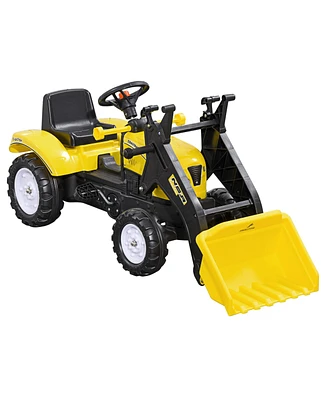 Streamdale Furniture Kids Manual Pedal Ride-On Excavator with Front Loader Digger, Ride-On Tractor for 3 Year Old, Yellow