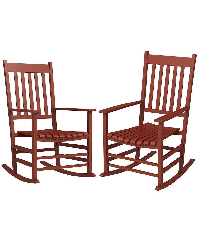 Simplie Fun Outdoor Rocking Chair Set of 2, Patio Wooden Rocking Chair with Smooth Armrests, High Back for Garden, Balcony, Porch, Supports Up to 352