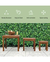 3 Piece Outdoor Side Nesting Table Patio Set with Acacia Wood Build & Multi-Functional Design