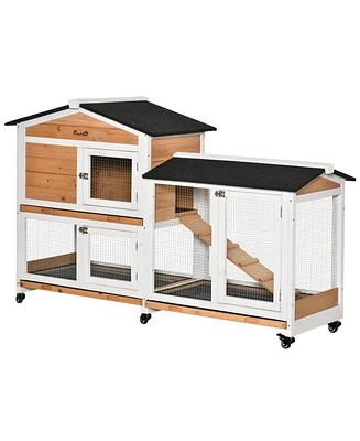 Streamdale Furniture 62" Rabbit Hutch, Wooden Bunny Hutch, Guinea Pig Cage, Small Animal Enclosure with Wheels, Run Area, Removable Tray, Asphalt Roof