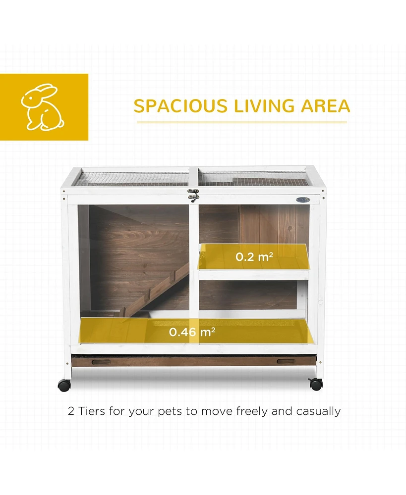 Streamdale Furniture Indoor Rabbit Hutch with Wheels, Desk and Side Table Sized, Wood Rabbit Cage, Waterproof Small Rabbit Cage, Brown