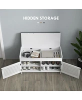 Shoe Bench, Entryway Bench with Shoe Storage, Cushion, Hidden Compartments, Adjustable Shelves and Shutter Doors, 35.4" Shoe Organizer for Entryw