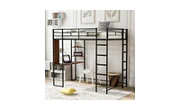 Slickblue Twin Metal Loft Bed with 2 Shelves and Desk - Space-Saving Solution for Bedrooms