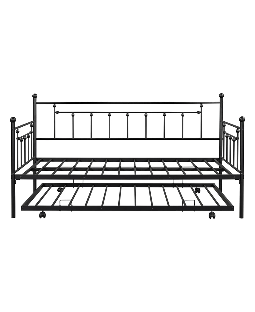 Slickblue Metal Twin Daybed with Trundle - Space-Saving Design for Kids' Rooms or Guest Spaces