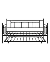 Slickblue Metal Twin Daybed with Trundle - Space-Saving Design for Kids' Rooms or Guest Spaces